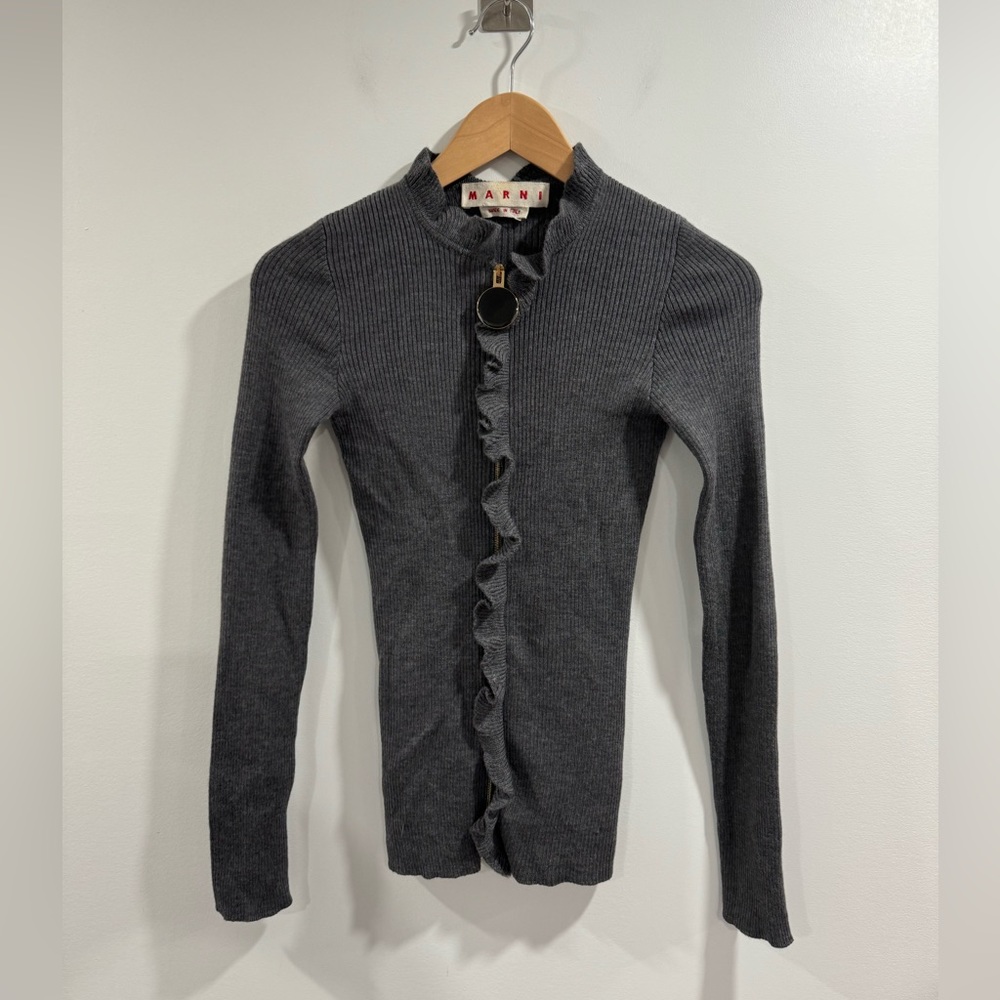 Marni Women Knit Ribbed Sweater Zip Up Gray Size 38 (US 2)
